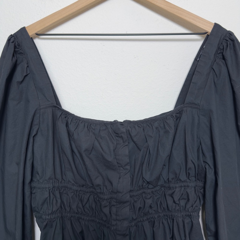 J. Crew Women Milkmaid Whimsigoth Dress 14 Black Poplin Cinched Waist‎ Mini - Picture 6 of 13